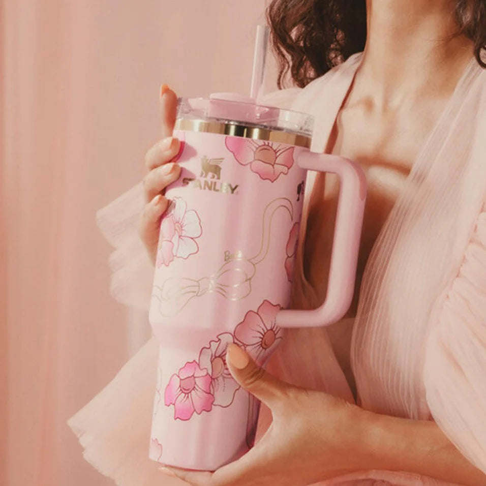 Stanley Quencher H2.0 40oz Tumbler Pink Floral Handle Cup w/ Straw New