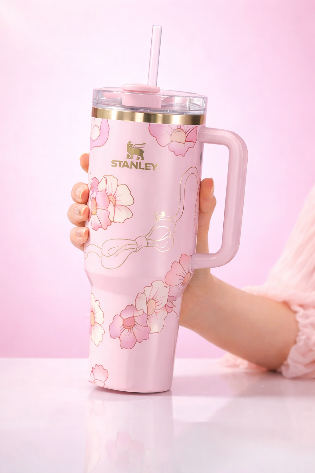 Stanley Quencher H2.0 40oz Tumbler Pink Floral Handle Cup w/ Straw New